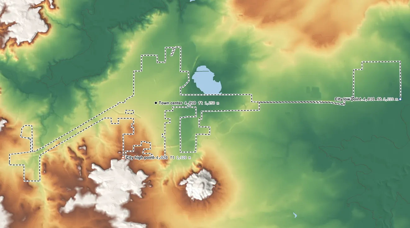 Topographic elevation map of Tucumcari, New Mexico, shaded from 4,010 ft on the east side to 4,320 ft on the southwest side
