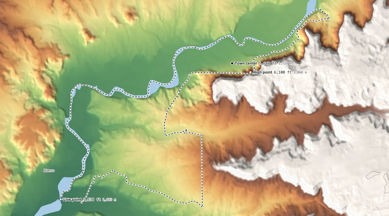 Topographic elevation map of Turley, New Mexico, shaded from 5,530 ft on the southwest side to 6,100 ft on the southeast edge, below higher ground just outside