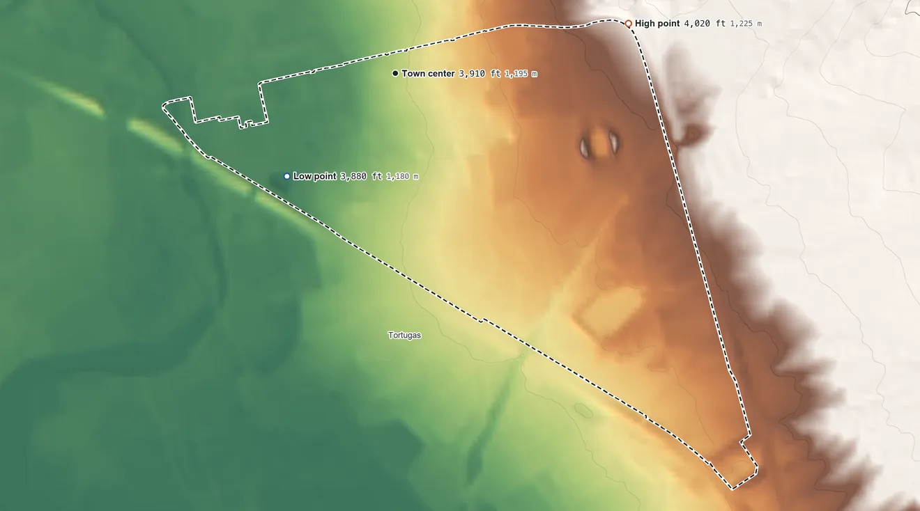 Topographic elevation map of University Park, New Mexico, shaded from 3,880 ft on the southwest side to 4,020 ft on the east side