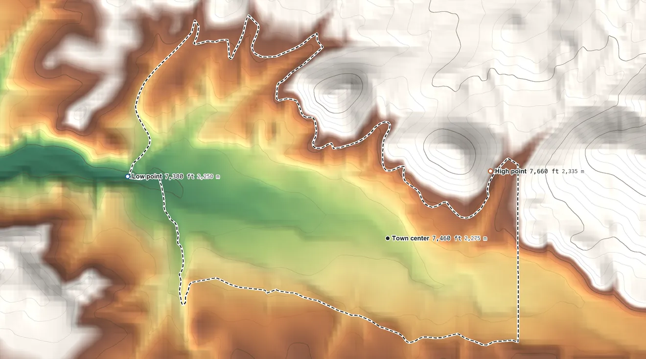 Topographic elevation map of Vadito, New Mexico, shaded from 7,380 ft on the west side to 7,660 ft on the northeast edge, below higher ground just outside