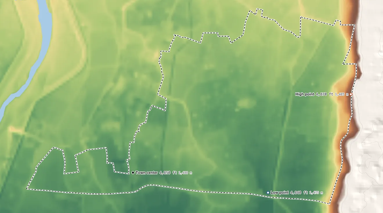 Topographic elevation map of Valencia, New Mexico, shaded from 4,840 ft on the east side to 4,870 ft on the east side