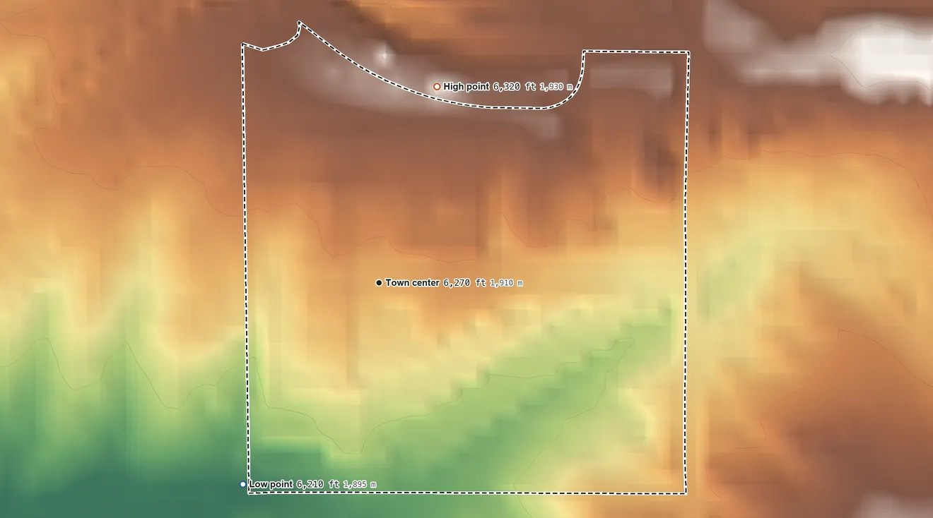 Topographic elevation map of Valle Vista, New Mexico, shaded from 6,210 ft on the southwest side to 6,320 ft on the north side