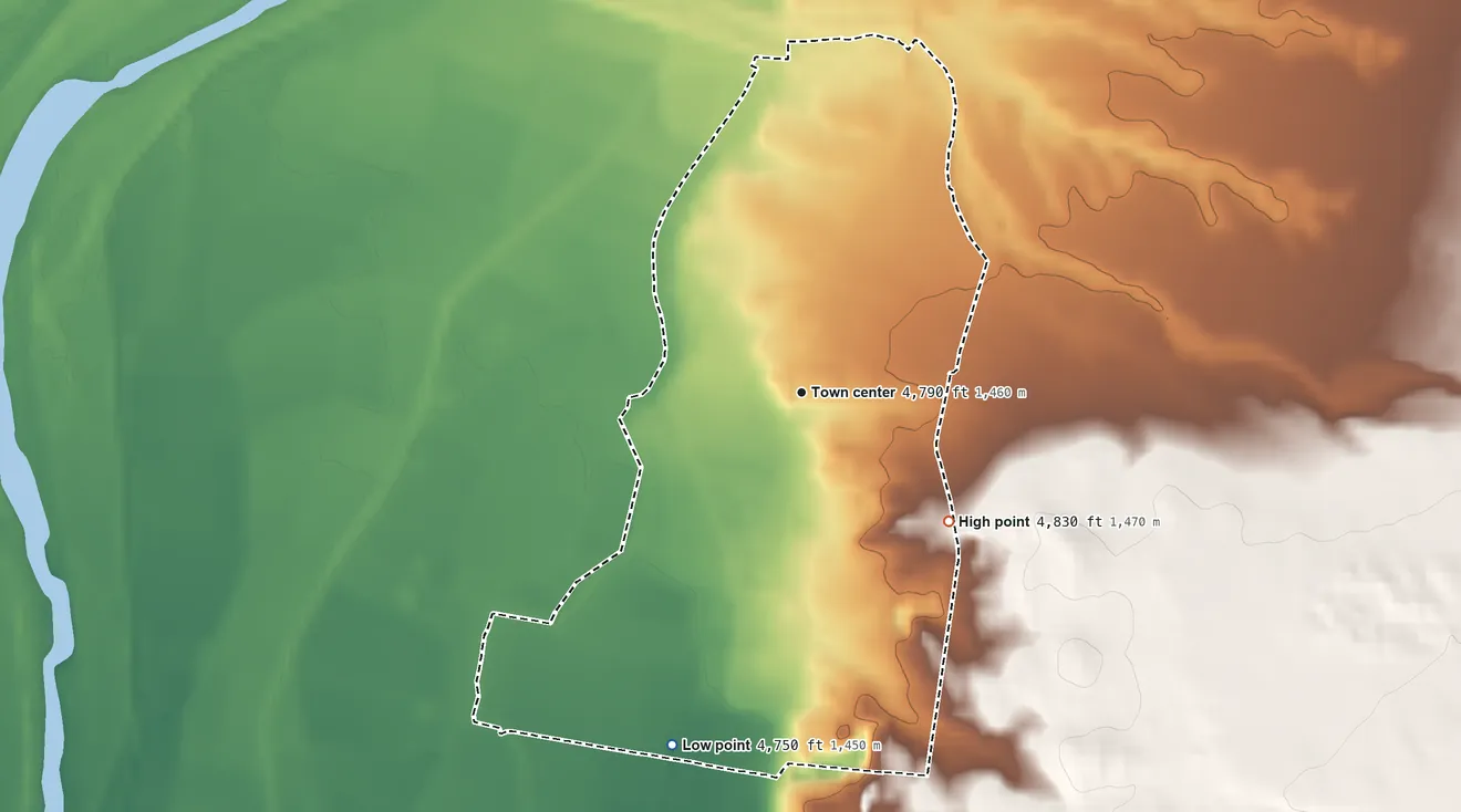 Topographic elevation map of Veguita, New Mexico, shaded from 4,750 ft on the south side to 4,830 ft on the southeast side