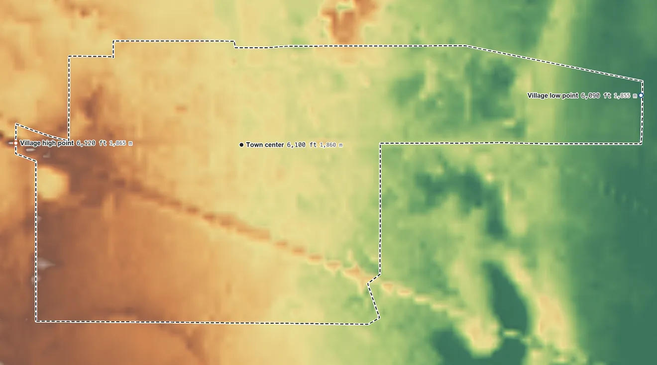 Topographic elevation map of Willard, New Mexico, shaded from 6,090 ft on the east side to 6,120 ft on the west side