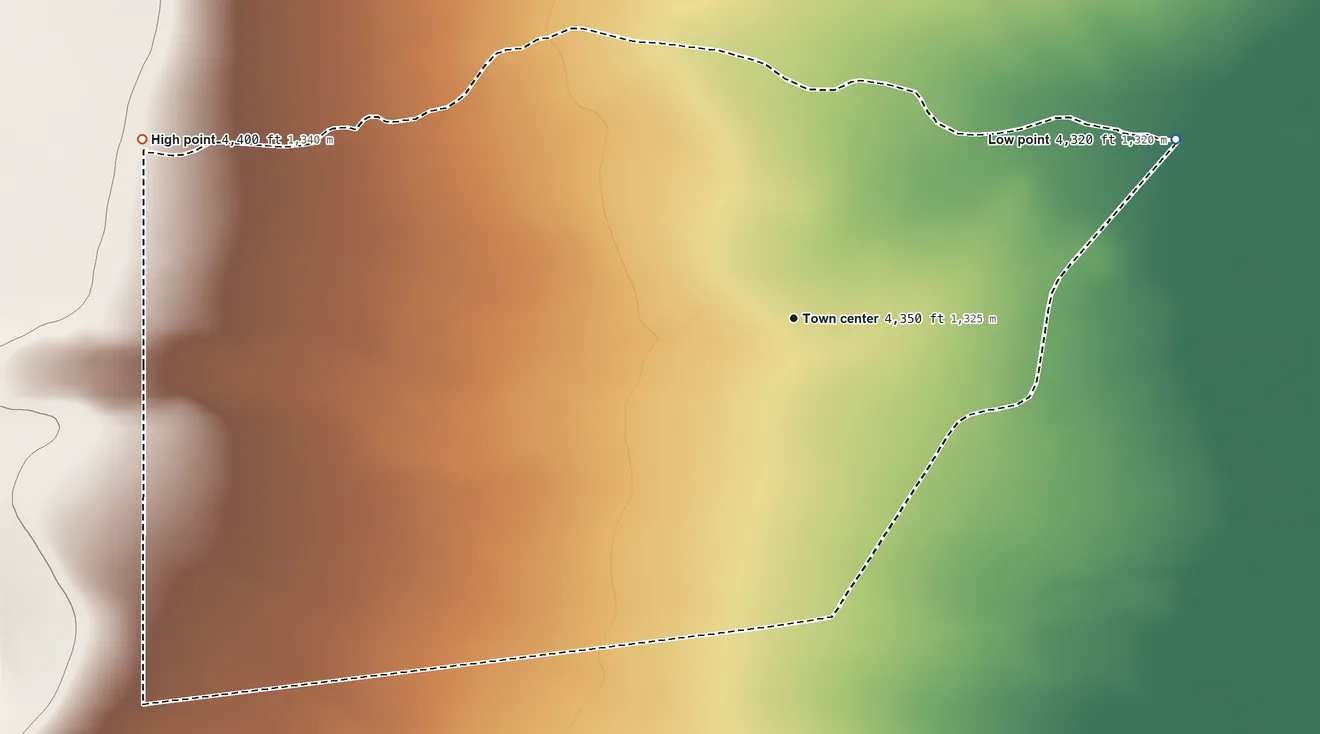 Topographic elevation map of Windmill, New Mexico, shaded from 4,320 ft on the northeast side to 4,400 ft on the west side