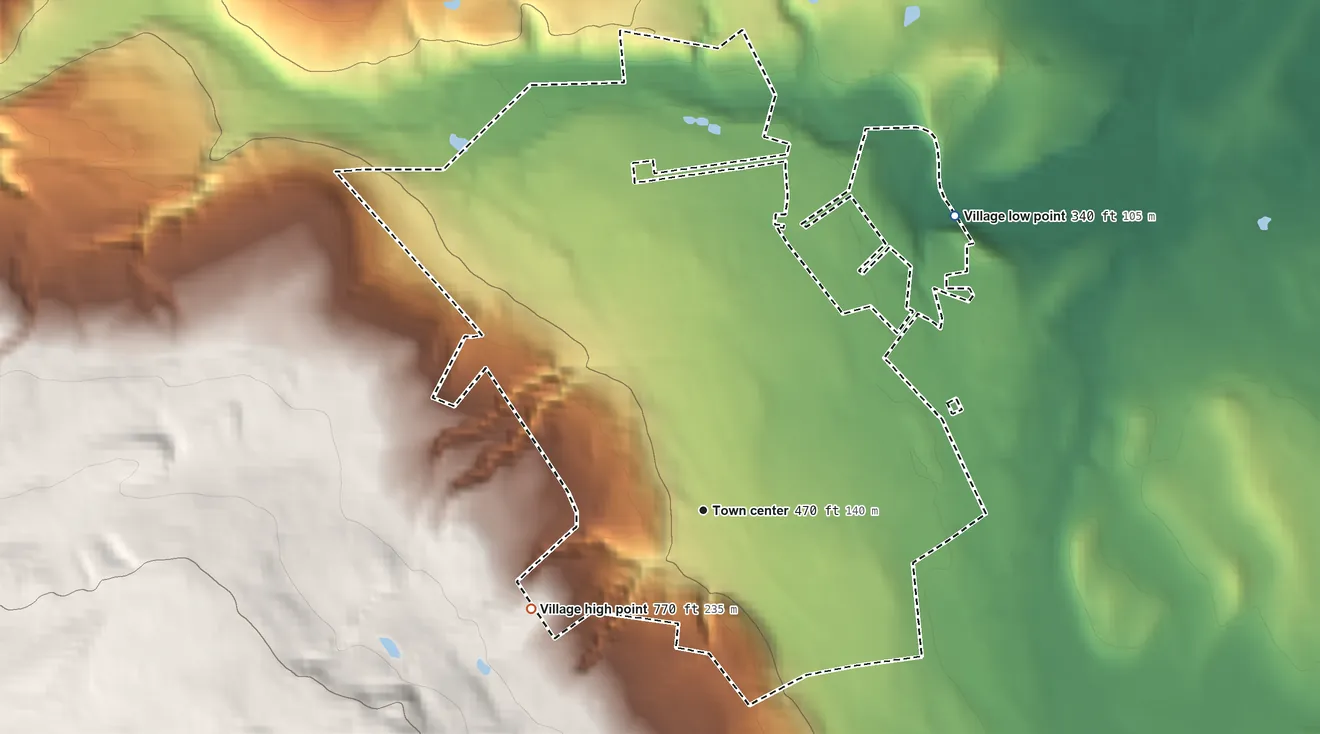 Topographic elevation map of Altamont, New York, shaded from 340 ft on the northeast side to 770 ft at the foot of the Helderberg Mountains