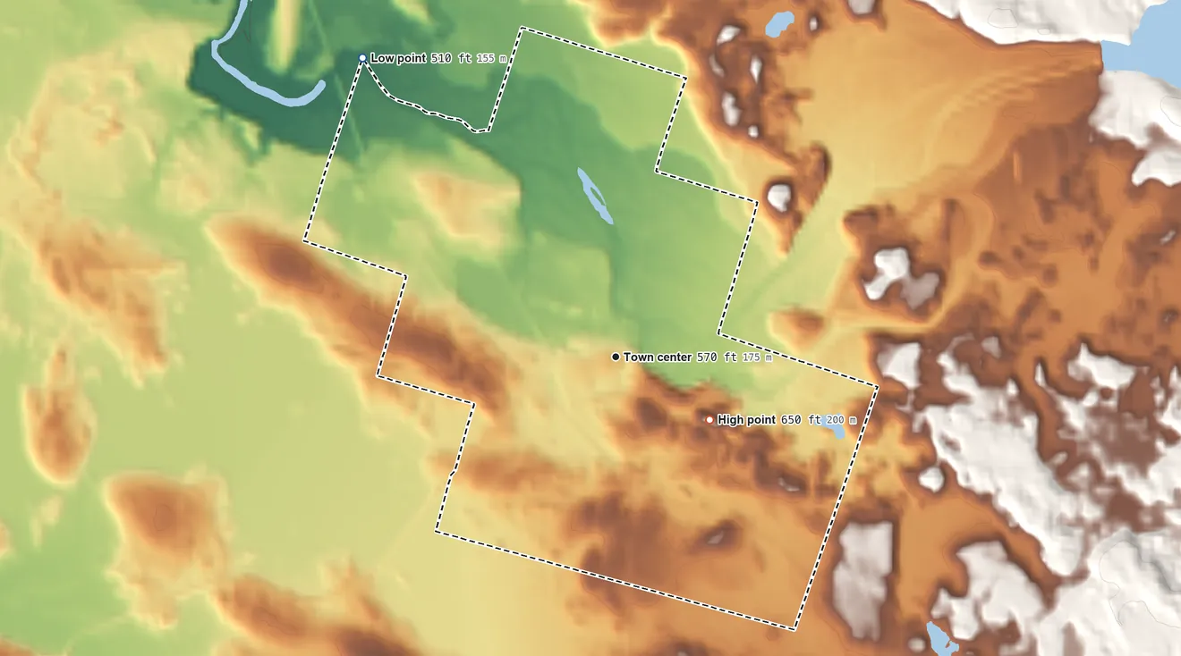 Topographic elevation map of Altmar, New York, shaded from 510 ft on the northwest side to 650 ft on the southeast side