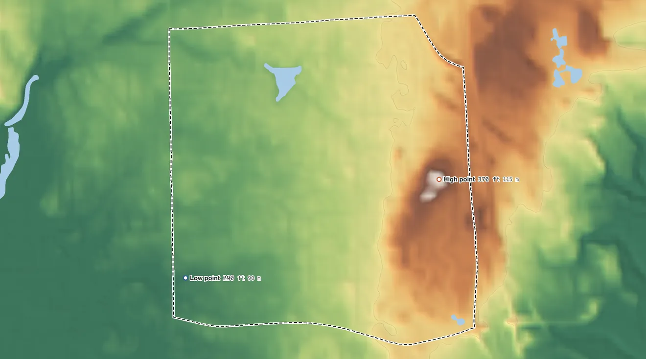 Topographic elevation map of Clifton Gardens, New York, shaded from 290 ft on the southwest side to 370 ft on the east side