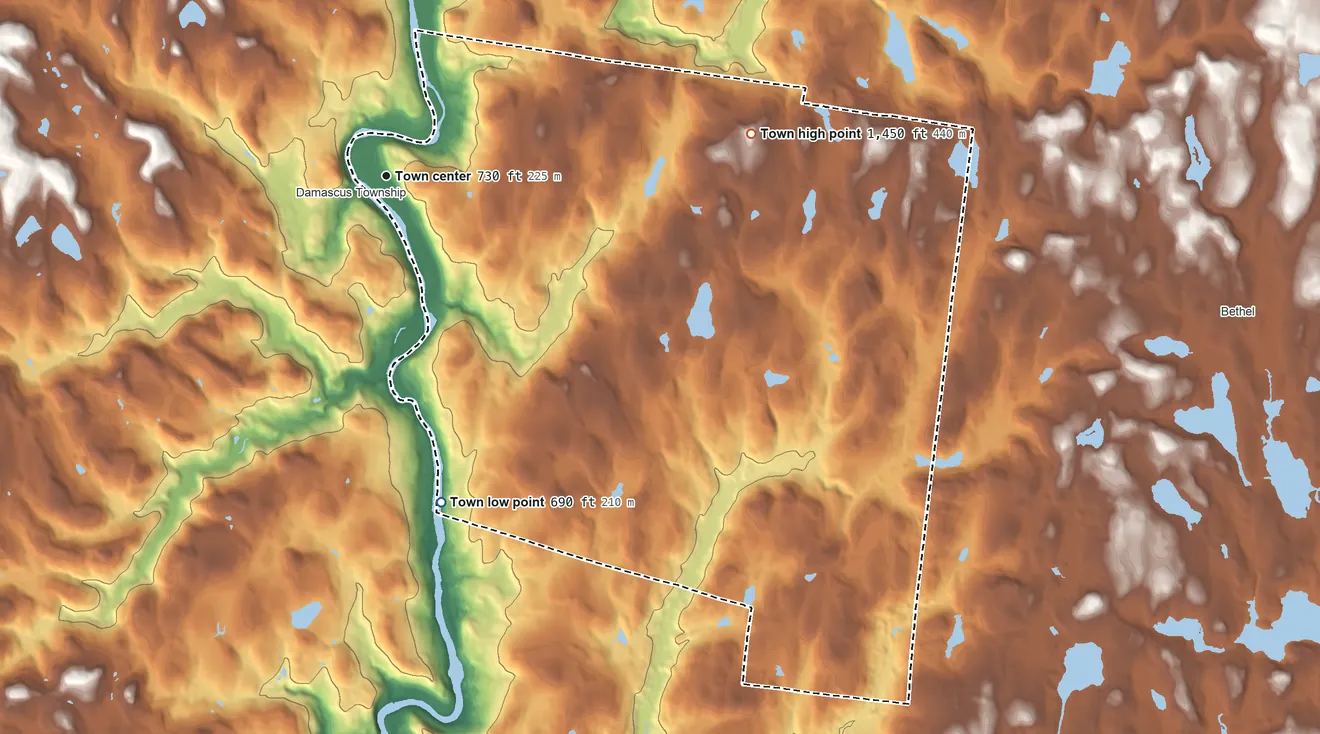 Topographic elevation map of Cochecton, New York, shaded from 690 ft on the south side to 1,450 ft on the east side