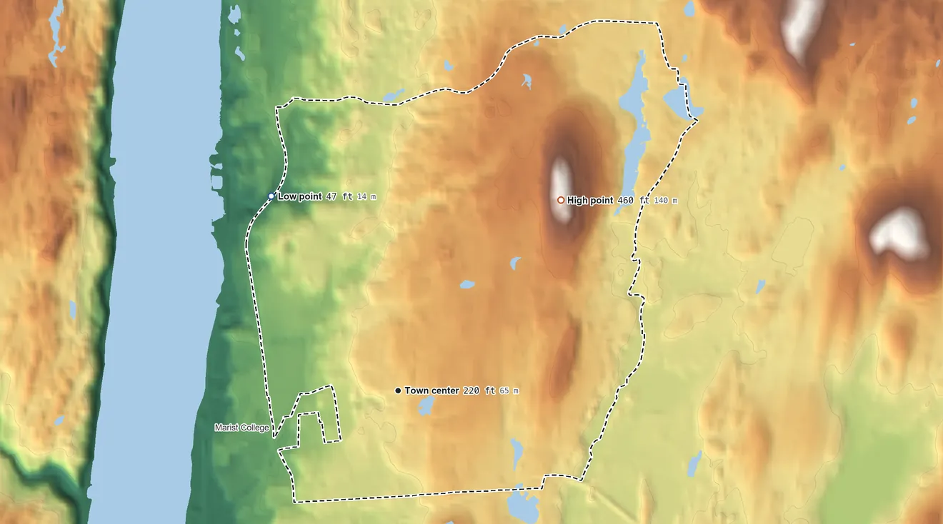 Topographic elevation map of Fairview, New York, shaded from 47 ft on the northwest side to 460 ft on the northeast side