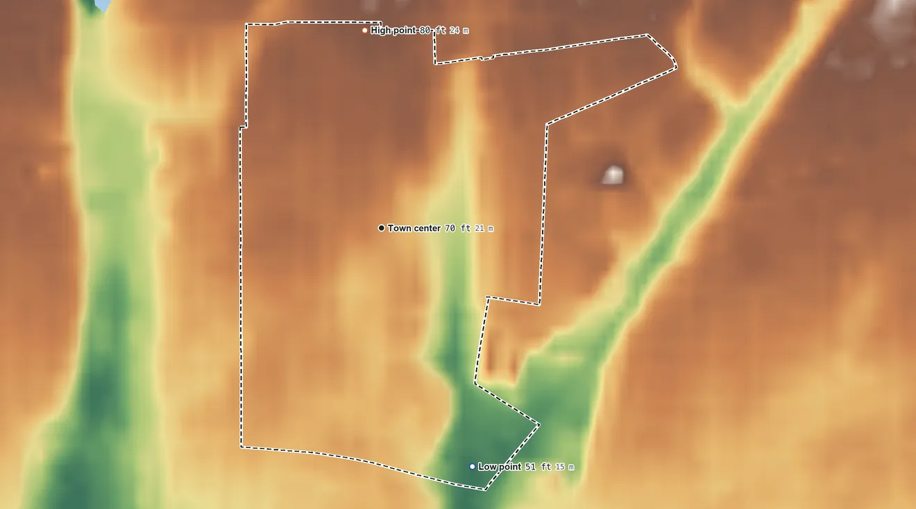 Topographic elevation map of Garden City South, New York, shaded from 51 ft on the south side to 80 ft on the north side