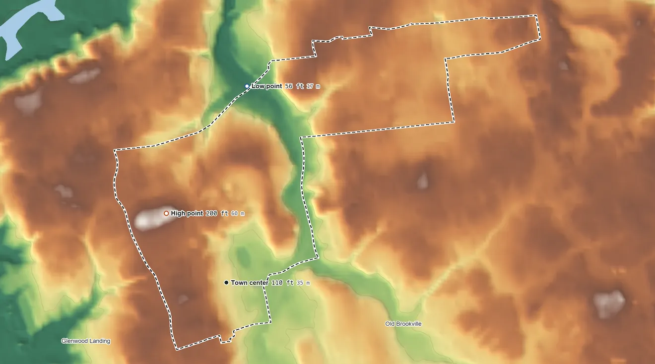 Topographic elevation map of Glen Head, New York, shaded from 56 ft on the north side to 200 ft on the northwest side