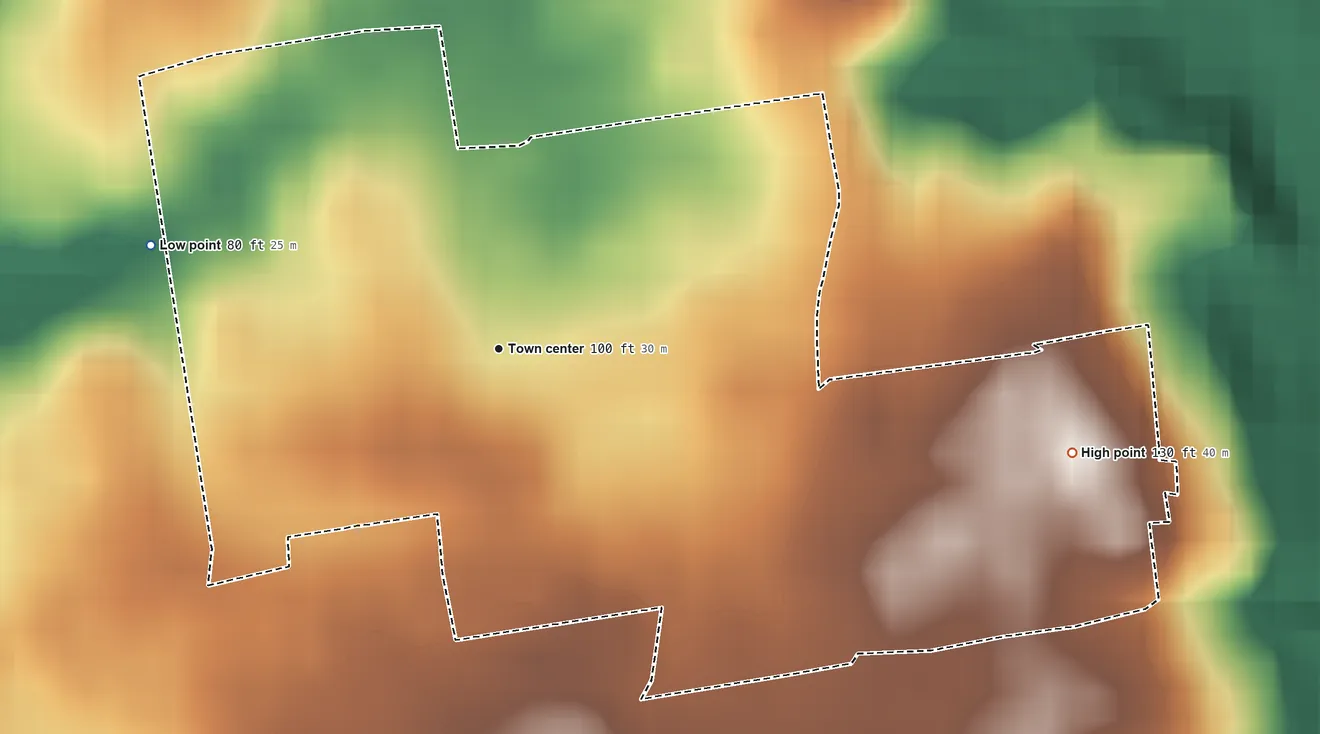 Topographic elevation map of Great Neck Gardens, New York, shaded from 80 ft on the west side to 130 ft on the east side