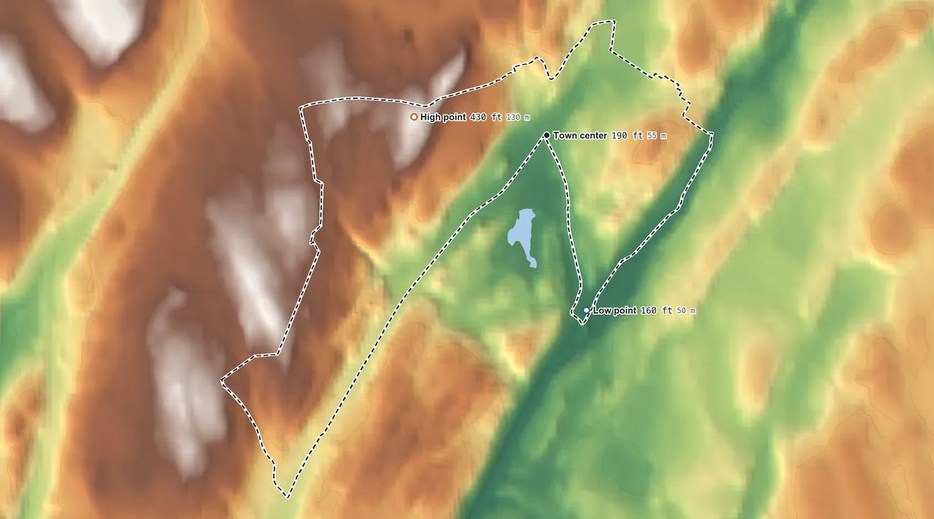 Topographic elevation map of Hartsdale, New York, shaded from 160 ft on the south side to 430 ft on the west side