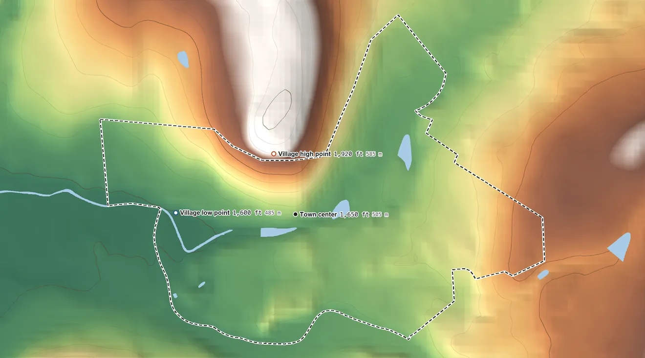 Topographic elevation map of Hobart, New York, shaded from 1,600 ft on the west side to 1,920 ft on the north edge, below higher ground just outside