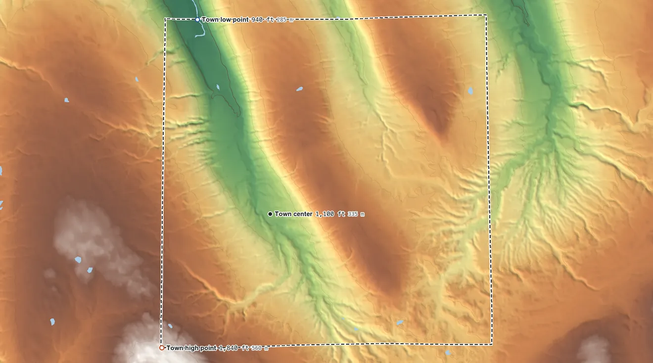 Topographic elevation map of Holland, New York, shaded from 940 ft on the north side to 1,840 ft on the southwest side