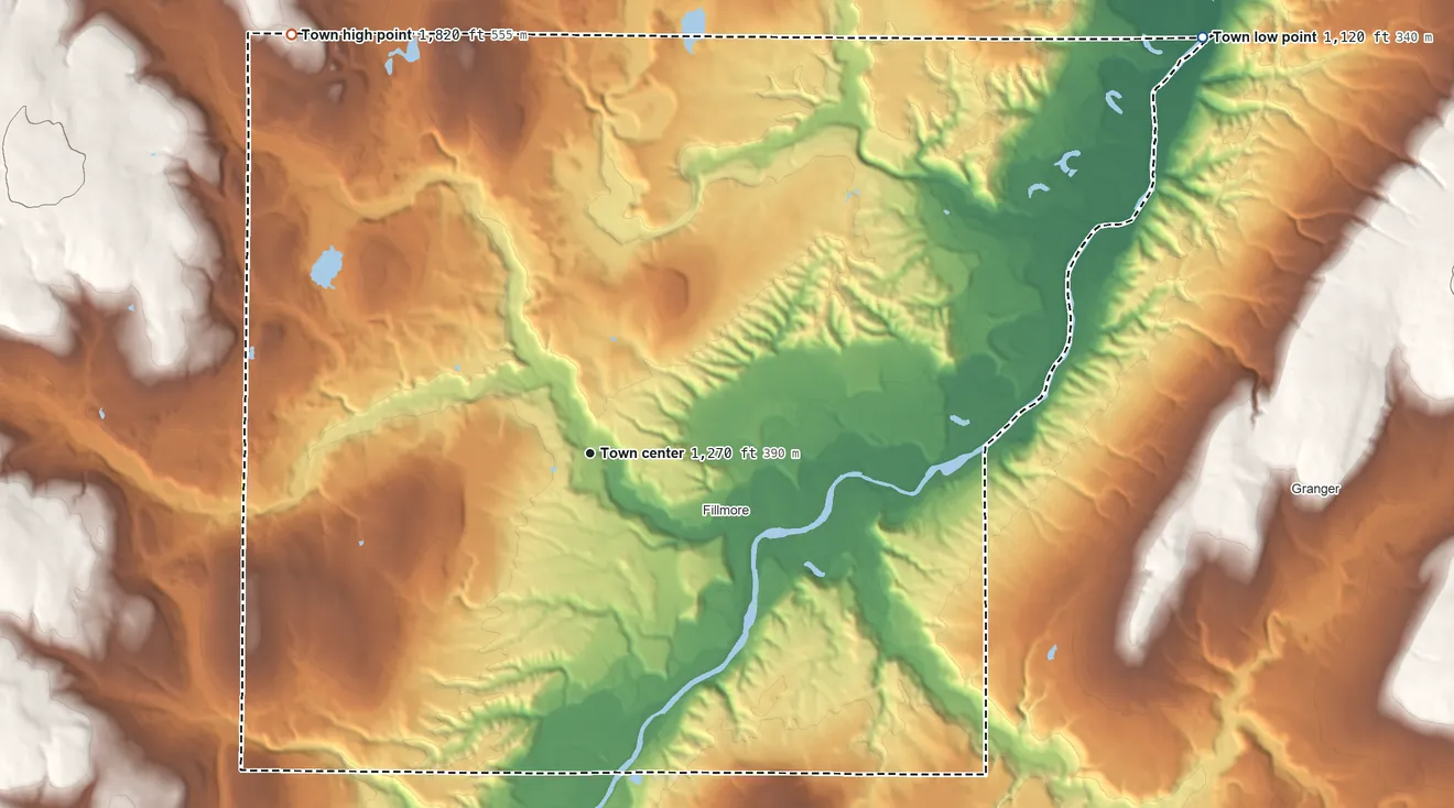 Topographic elevation map of Hume, New York, shaded from 1,120 ft on the northeast side to 1,820 ft on the northwest side
