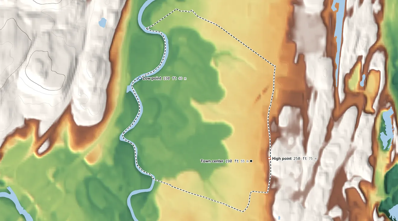 Topographic elevation map of Lincoln Park, New York, shaded from 130 ft on the northwest side to 250 ft near the middle