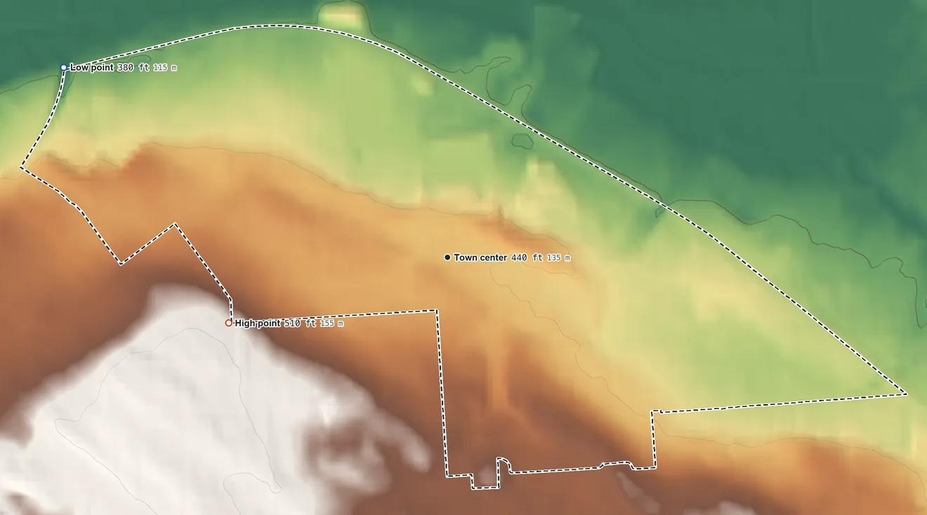 Topographic elevation map of Lyncourt, New York, shaded from 380 ft on the northwest side to 510 ft on the west side