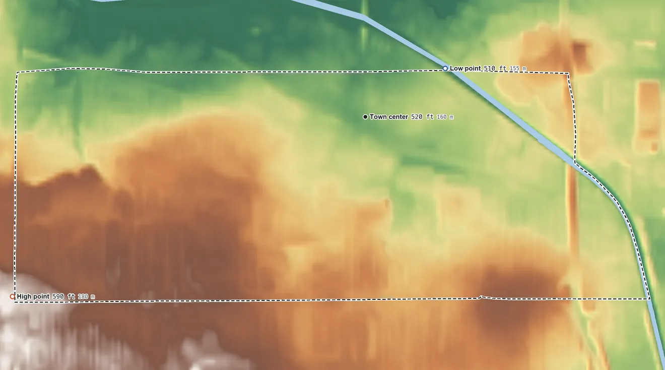 Topographic elevation map of North Gates, New York, shaded from 510 ft on the northeast side to 590 ft on the southwest side