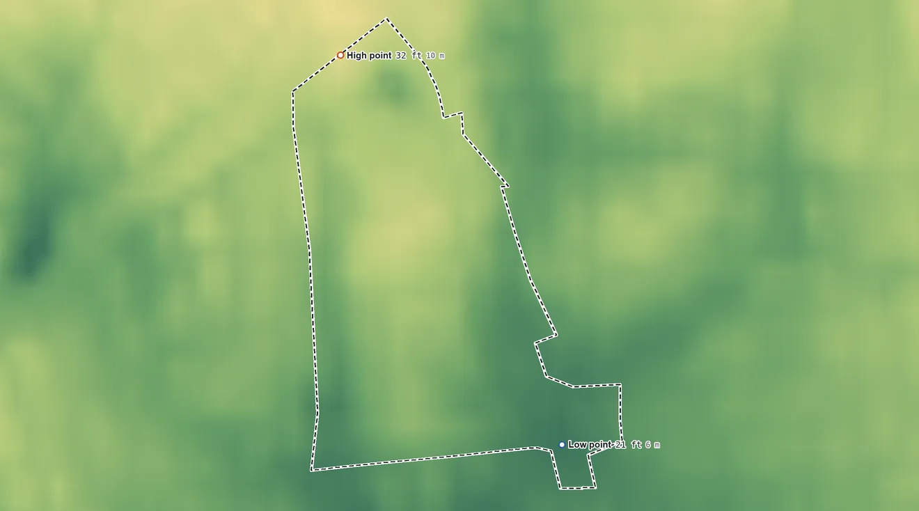 Topographic elevation map of North Lynbrook, New York, shaded from 21 ft on the southeast side to 32 ft on the north side