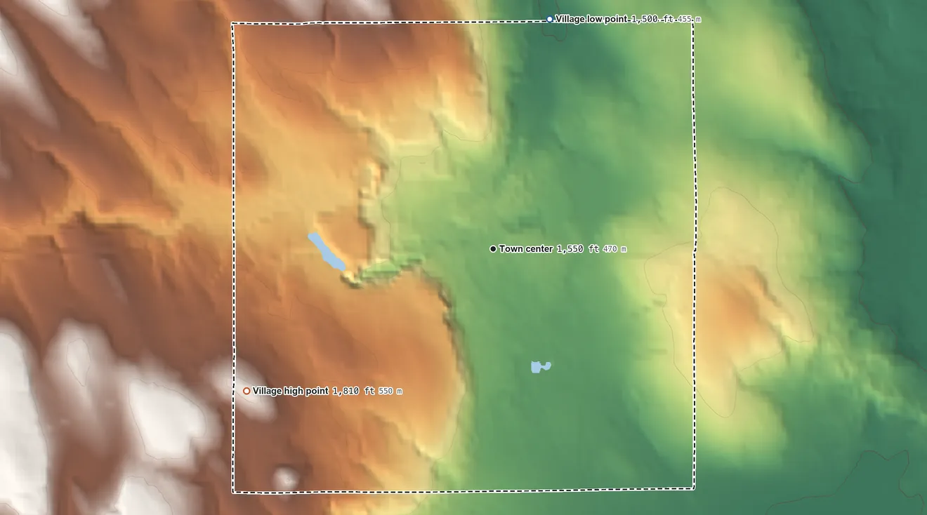 Topographic elevation map of Panama, New York, shaded from 1,500 ft on the north side to 1,810 ft on the southwest side