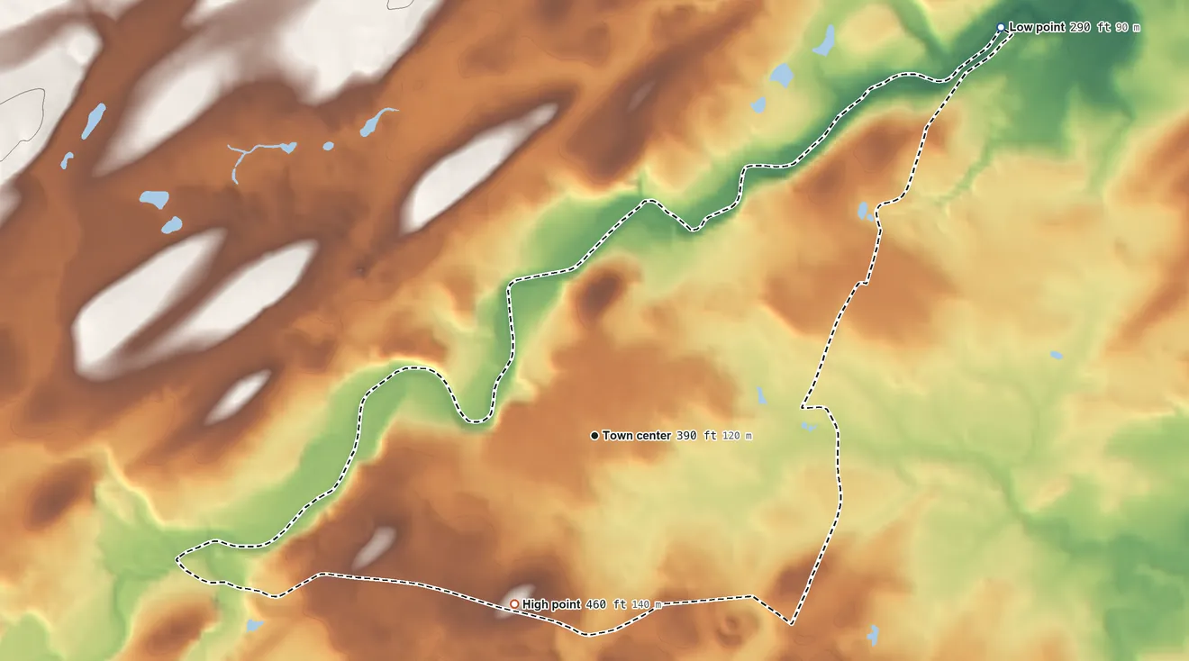 Topographic elevation map of Pine Bush, New York, shaded from 290 ft on the northeast side to 460 ft on the southwest side