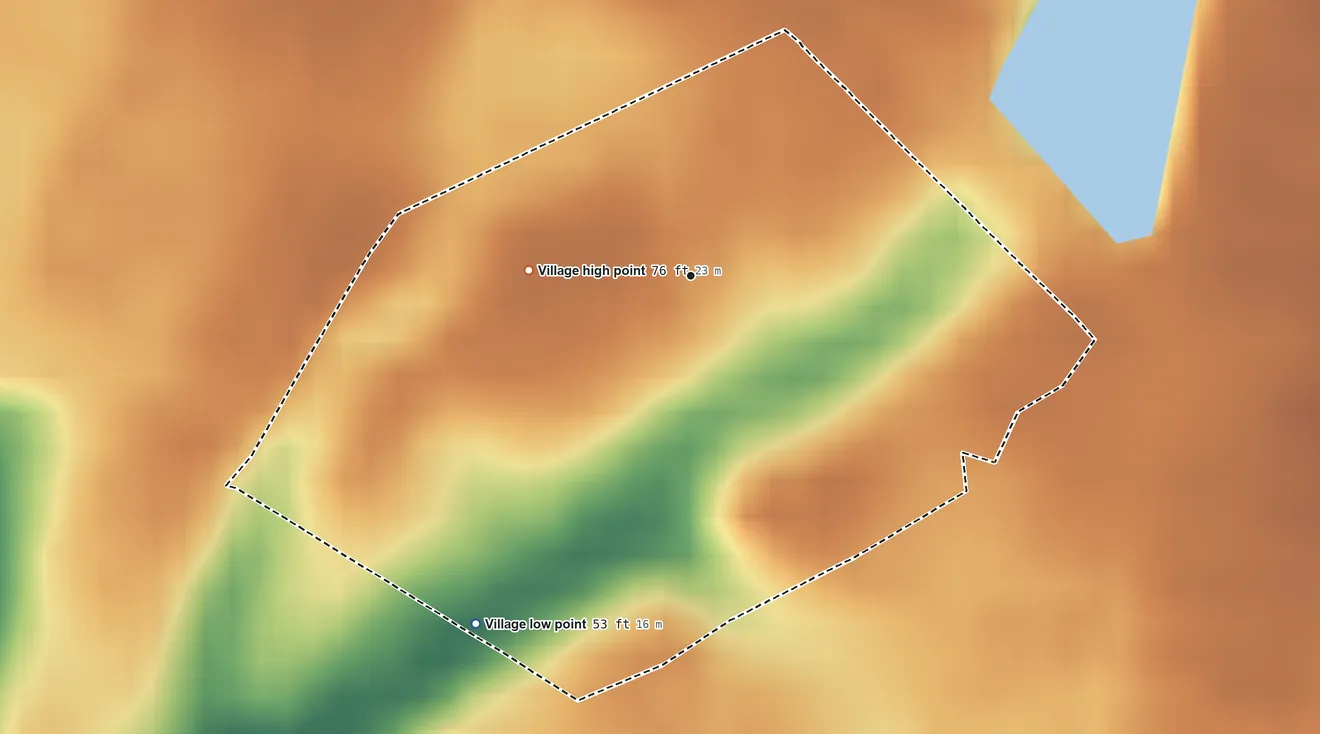 Topographic elevation map of South Floral Park, New York, shaded from 53 ft on the southwest side to 76 ft on the west side