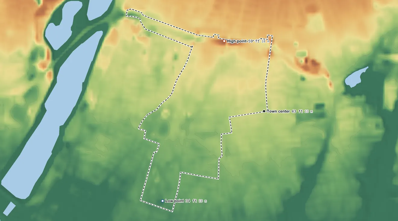 Topographic elevation map of South Hempstead, New York, shaded from 34 ft on the southwest side to 59 ft on the northwest side