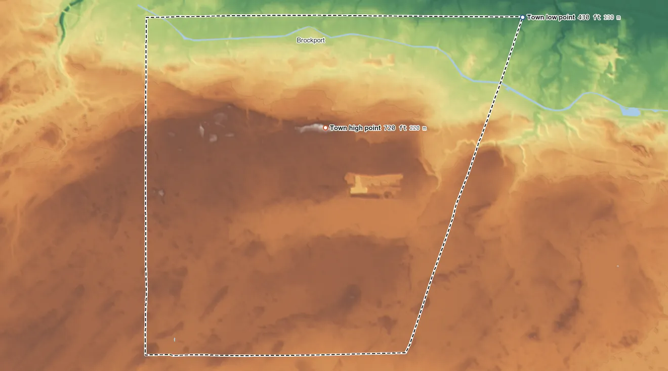 Topographic elevation map of Sweden, New York, shaded from 430 ft on the east side to 720 ft near the middle