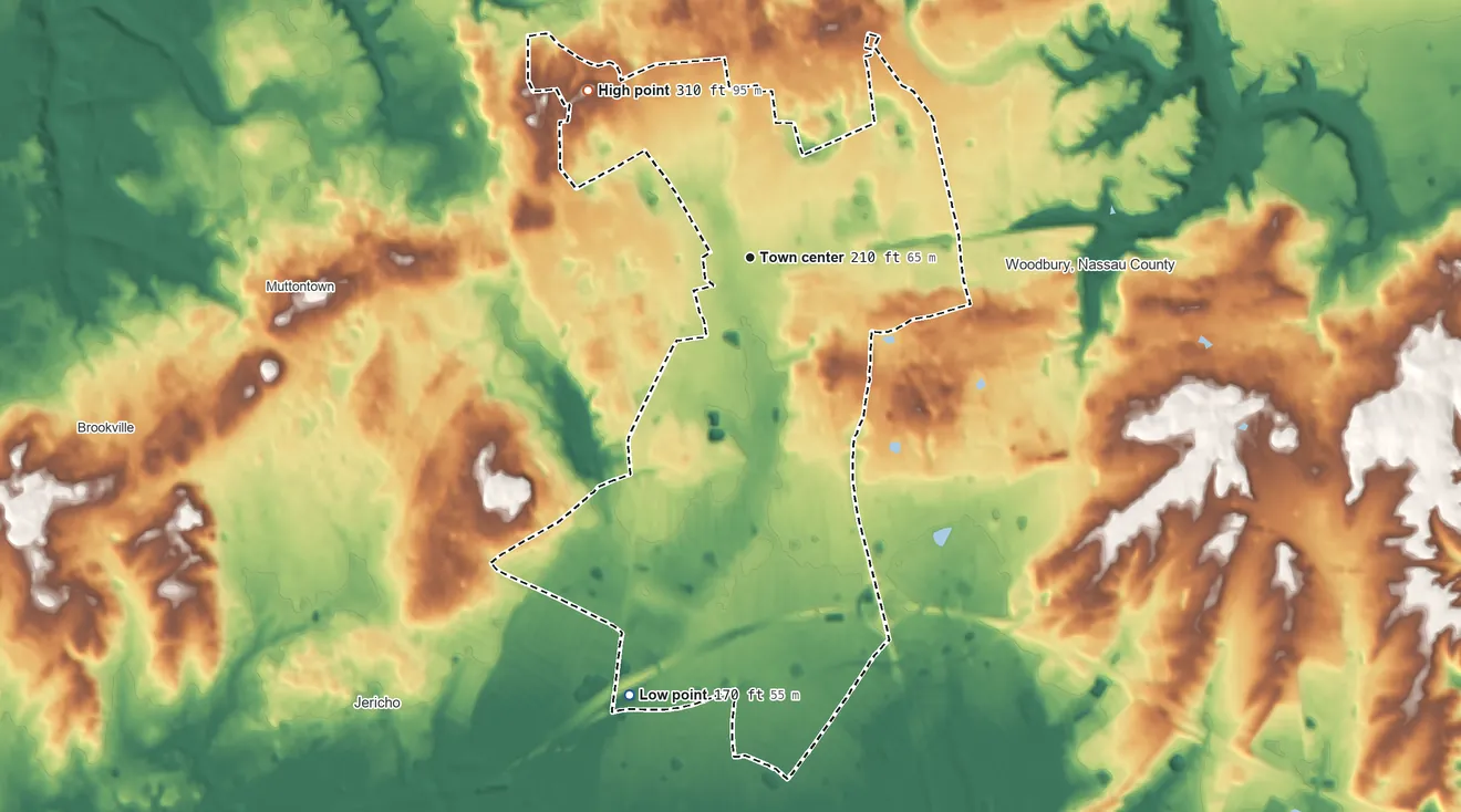 Topographic elevation map of Syosset, New York, shaded from 170 ft on the south side to 310 ft on the northwest side