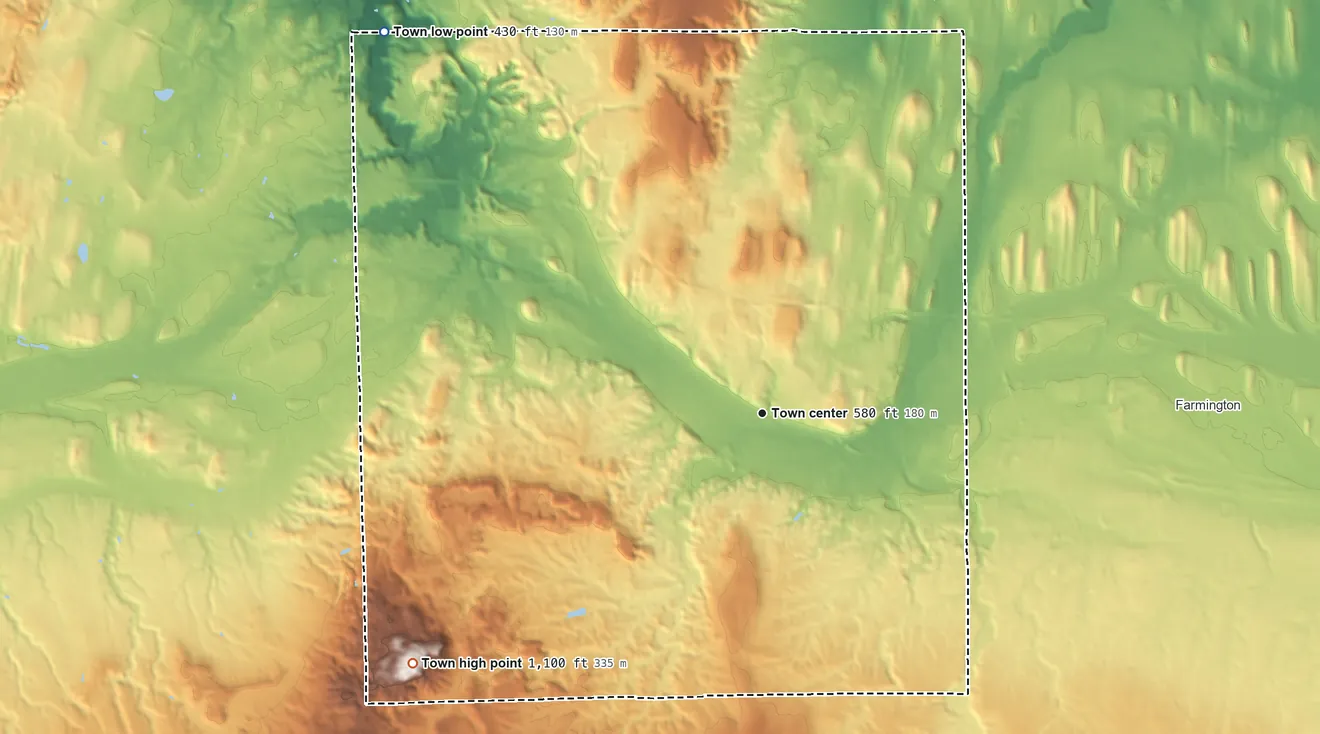 Topographic elevation map of Victor, New York, shaded from 430 ft on the northwest side to 1,100 ft on Hopper Hills