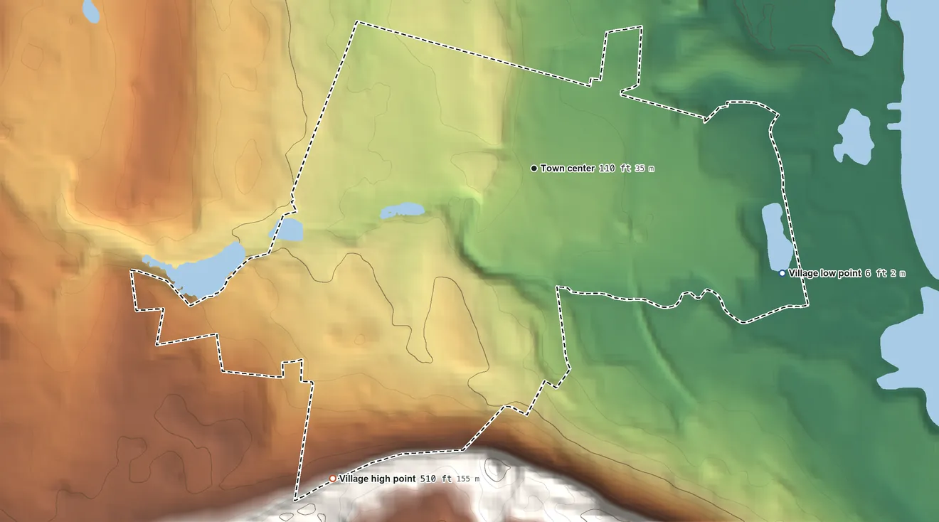 Topographic elevation map of West Haverstraw, New York, shaded from 6 ft on the southeast side to 510 ft on the southwest side