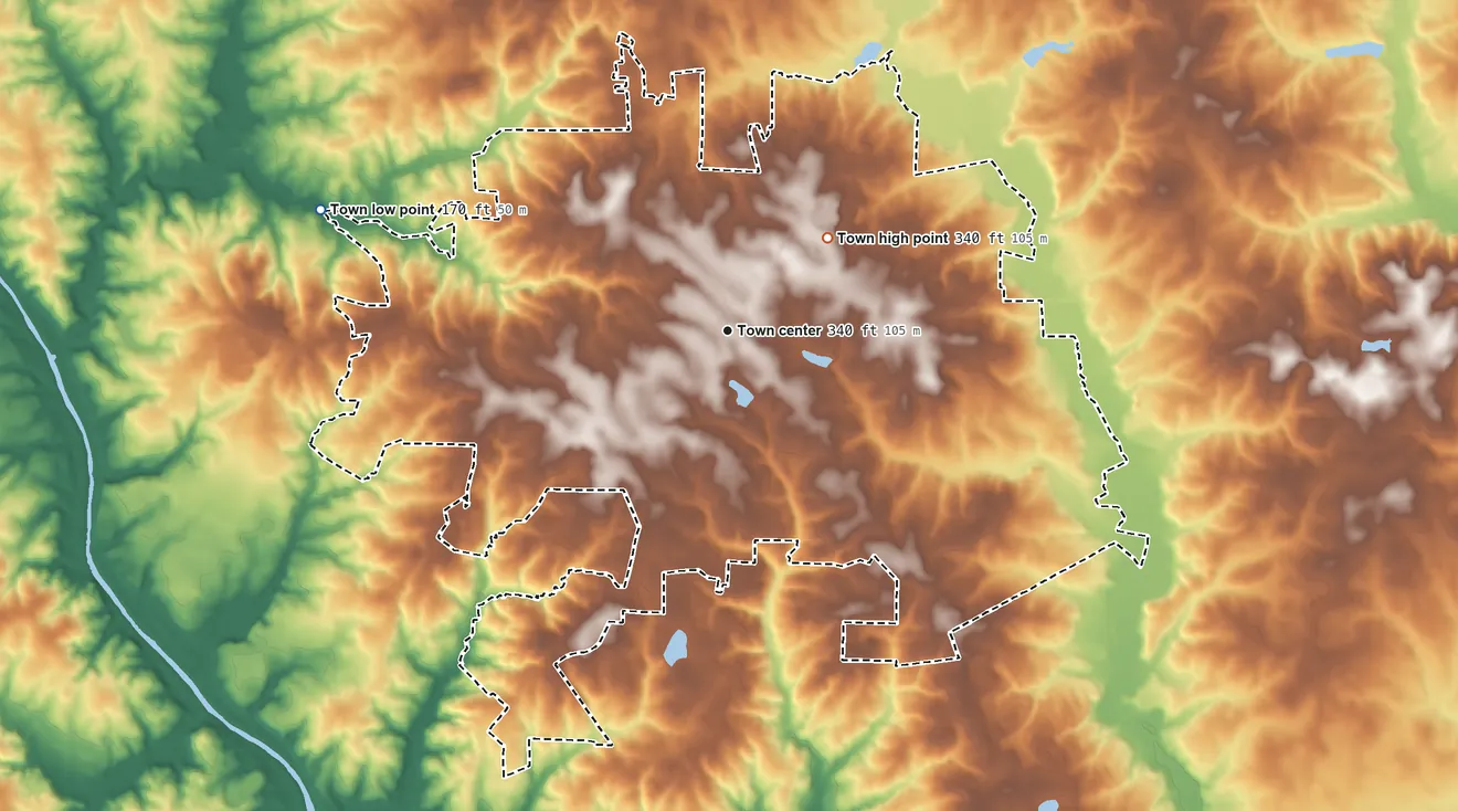 Topographic elevation map of Archer Lodge, North Carolina, shaded from 170 ft on the west side to 340 ft on the northeast side