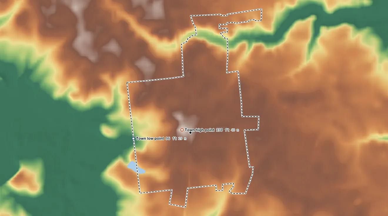 Topographic elevation map of Black Creek, North Carolina, shaded from 96 ft on the west side to 130 ft near the middle