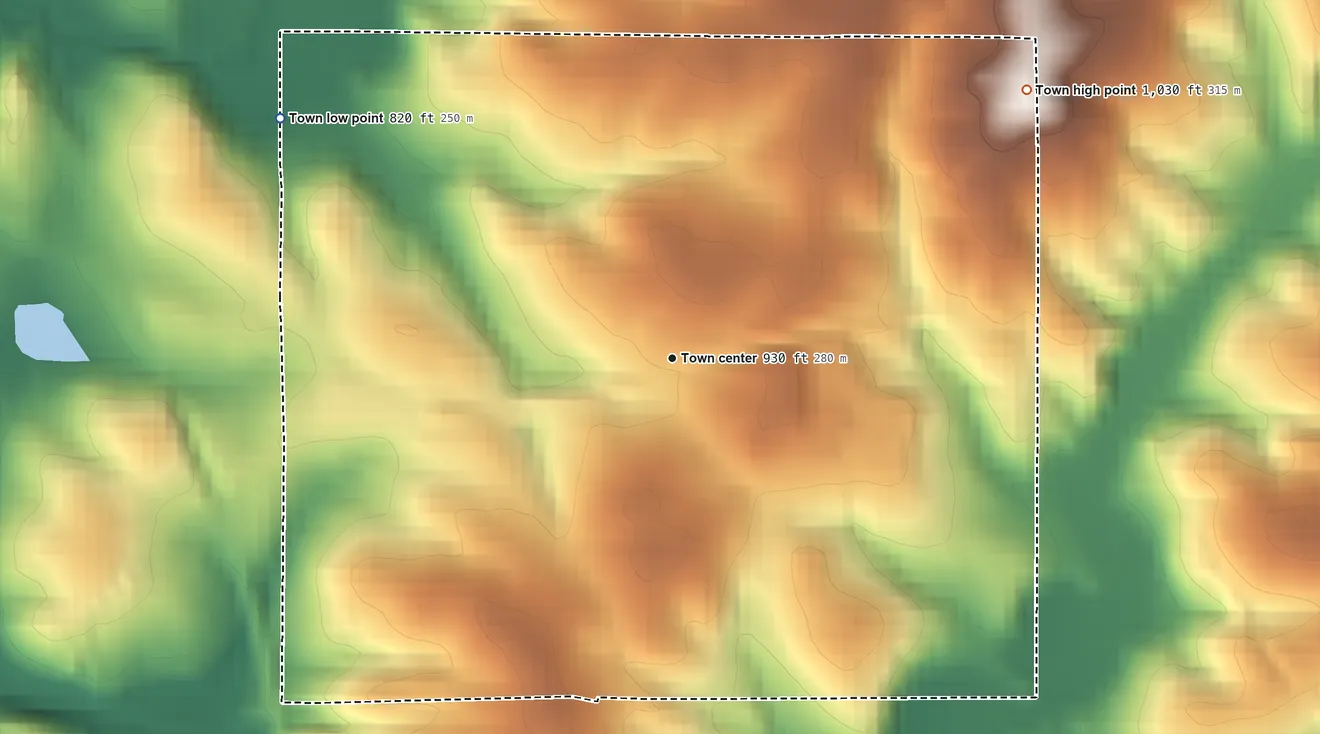 Topographic elevation map of Bostic, North Carolina, shaded from 820 ft on the northwest side to 1,030 ft on the northeast side