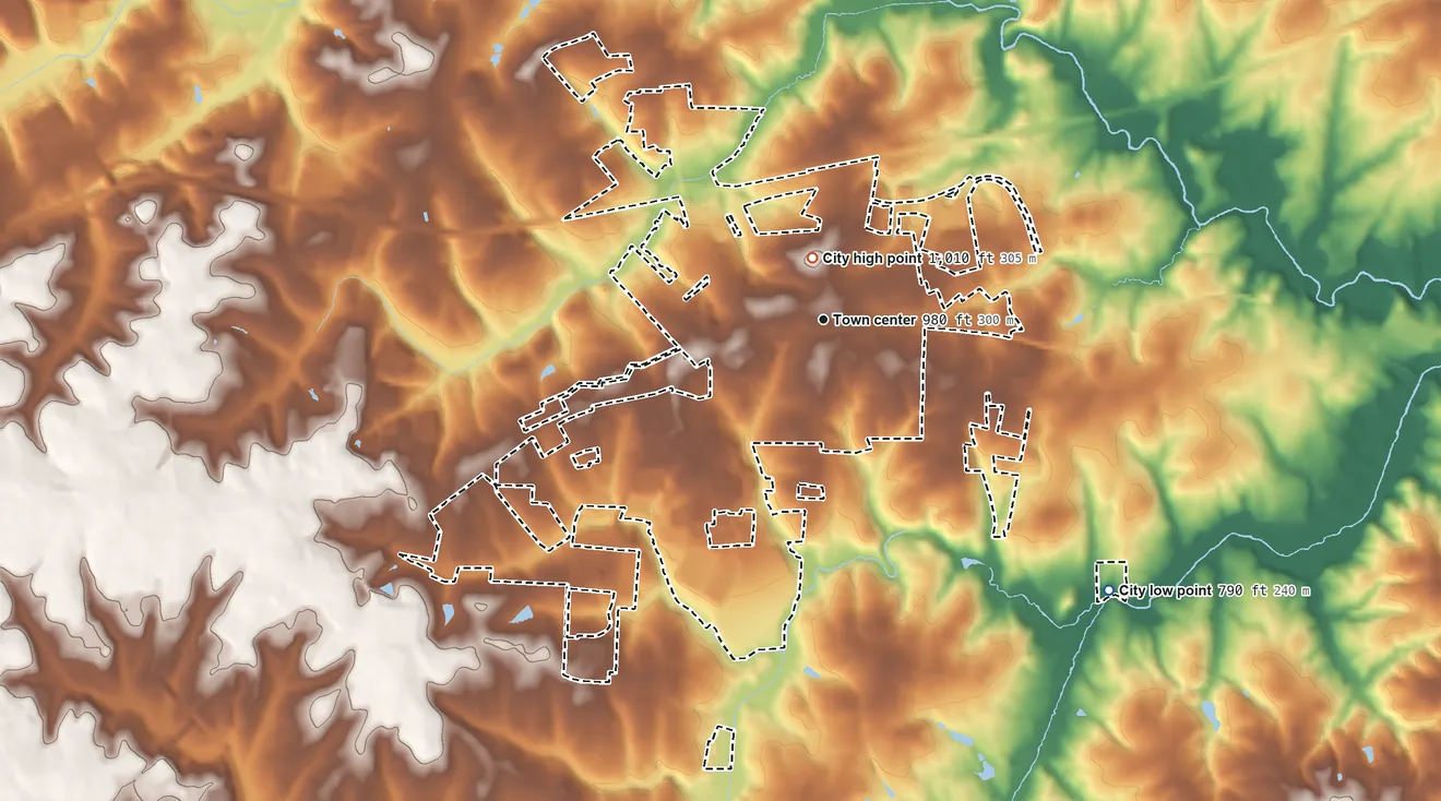 Topographic elevation map of Claremont, North Carolina, shaded from 790 ft on the southeast side to 1,010 ft near the middle