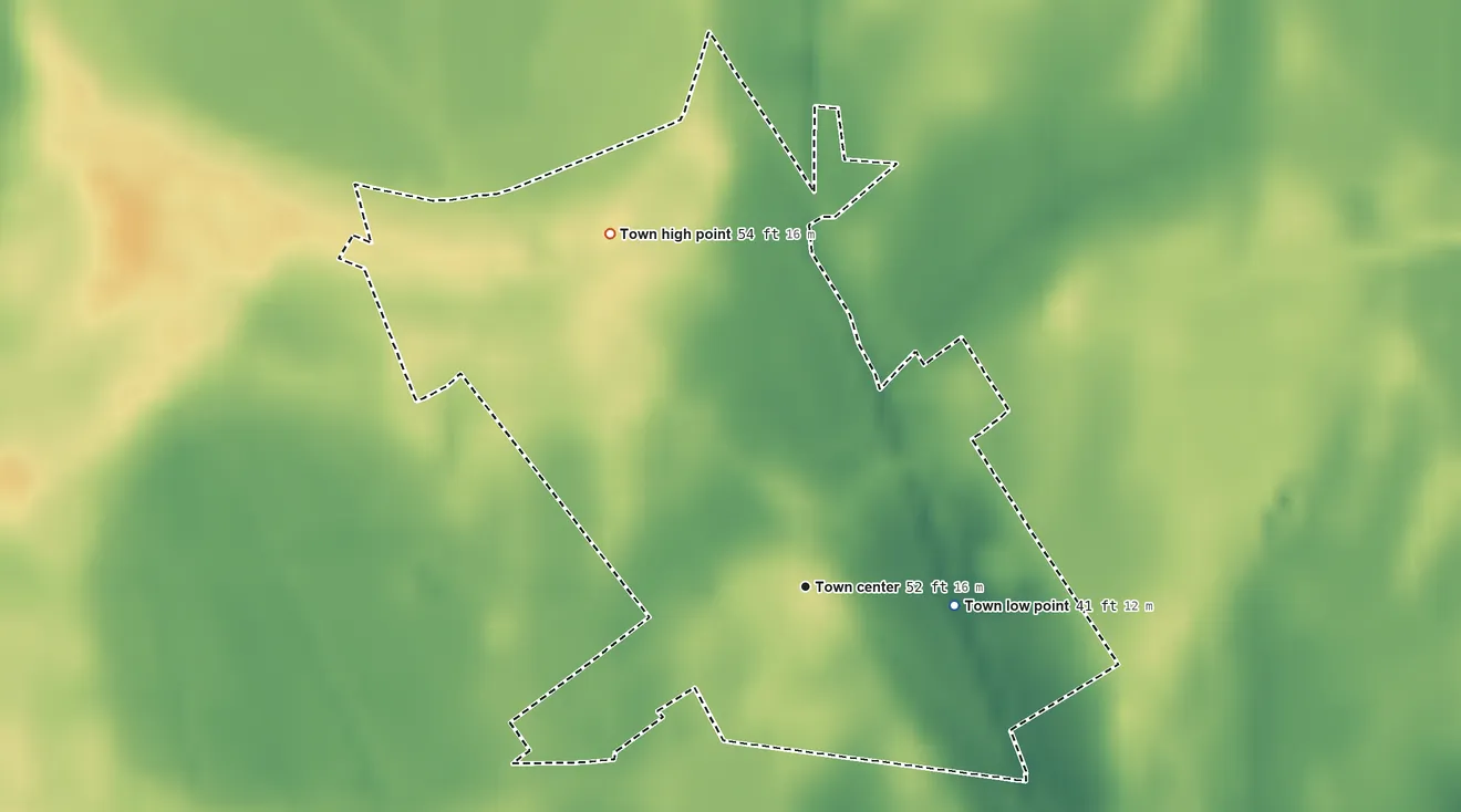 Topographic elevation map of Conetoe, North Carolina, shaded from 41 ft on the east side to 54 ft on the northwest side
