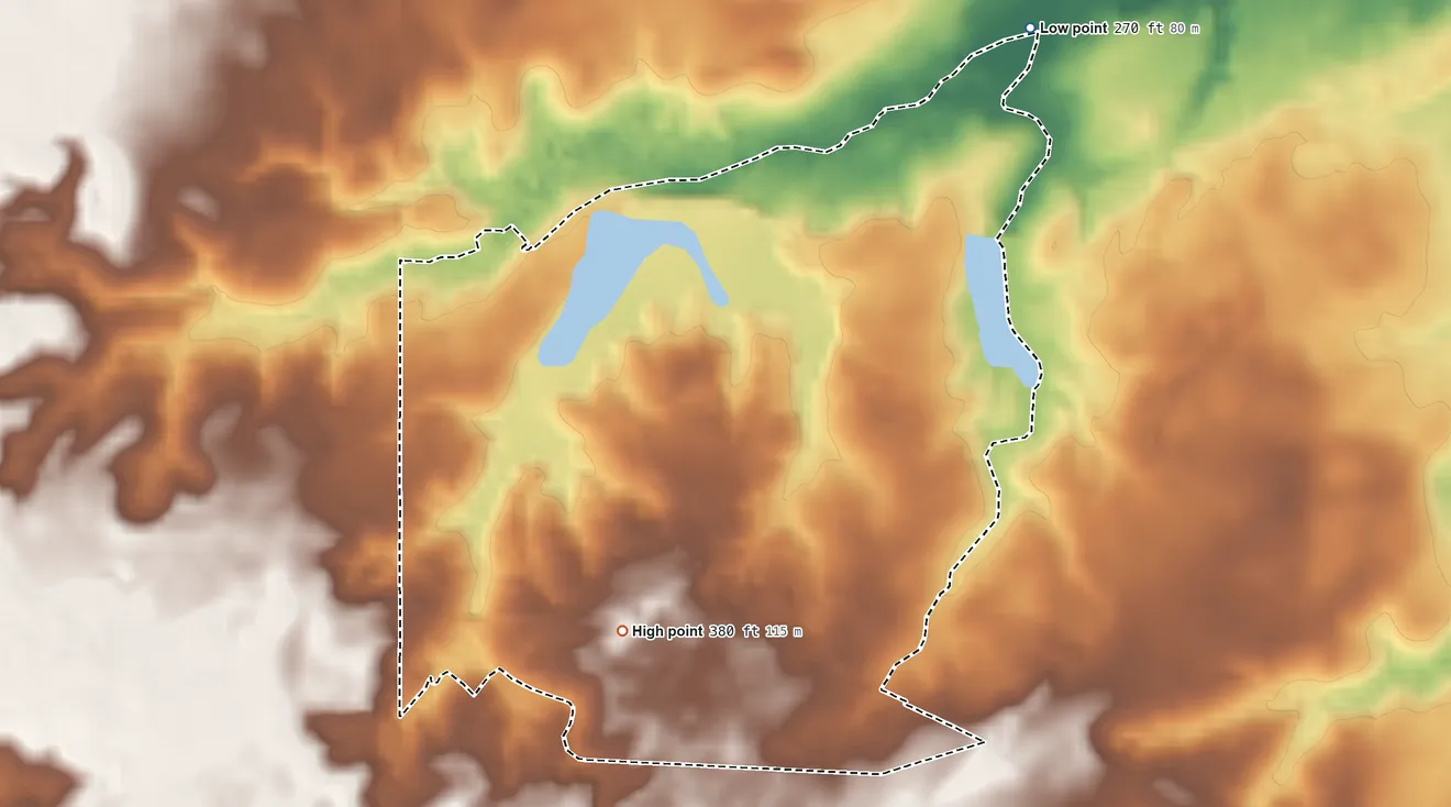 Topographic elevation map of Deercroft, North Carolina, shaded from 270 ft on the northeast side to 380 ft on the southwest side
