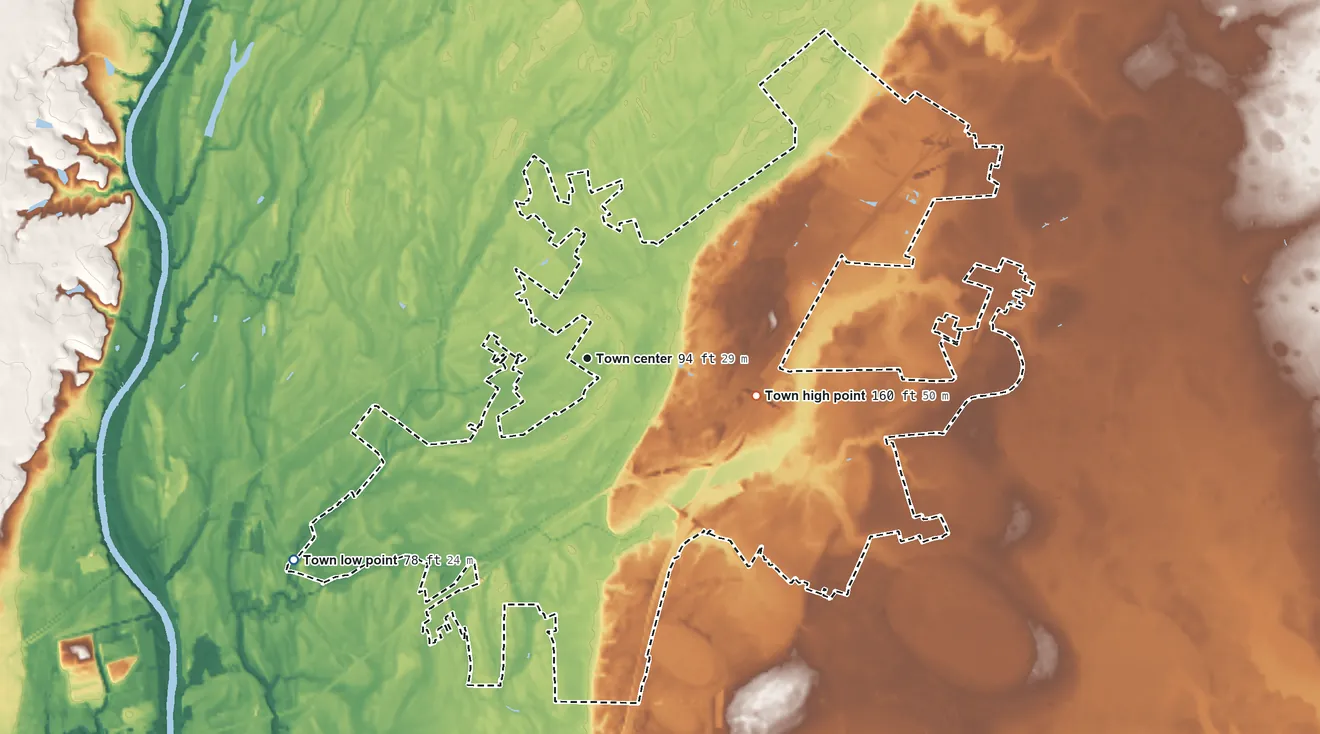Topographic elevation map of Eastover, North Carolina, shaded from 78 ft on the southwest side to 160 ft on the east side