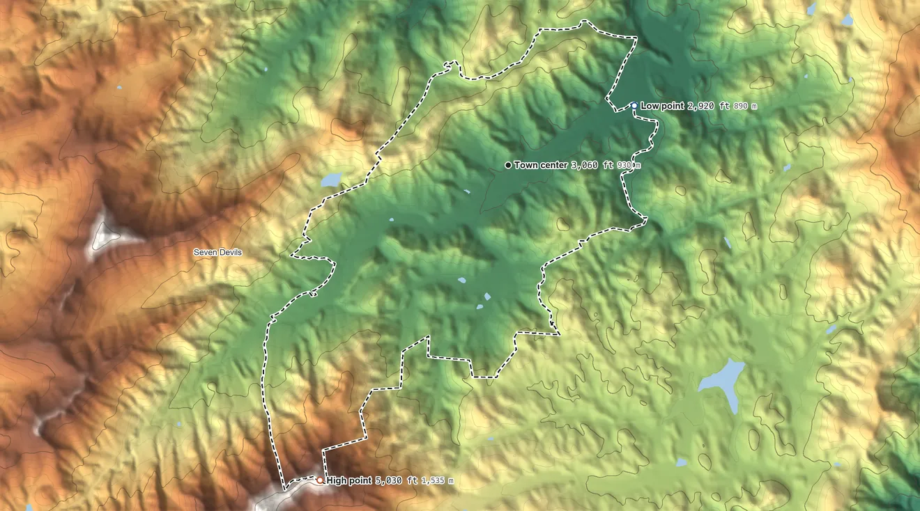 Topographic elevation map of Foscoe, North Carolina, shaded from 2,920 ft on the northeast side to 5,030 ft on the southwest edge, below higher ground just outside