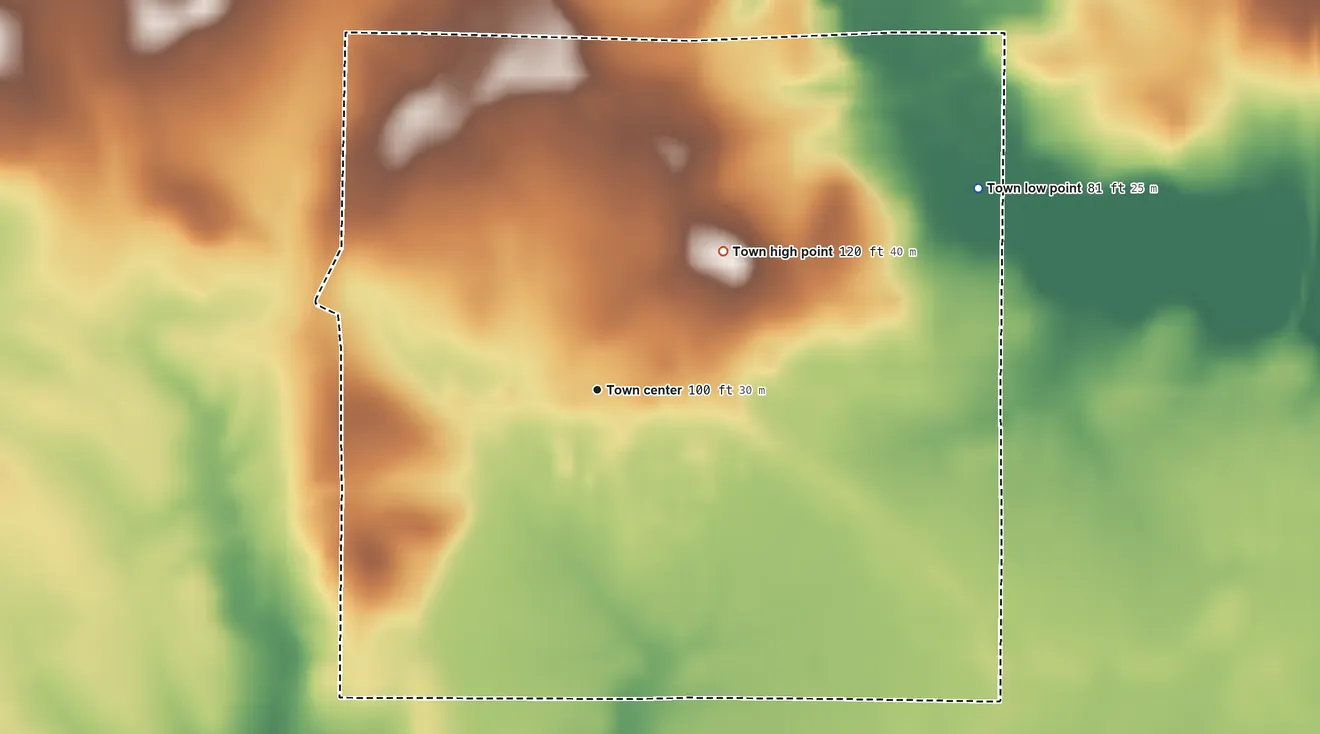 Topographic elevation map of Jackson, North Carolina, shaded from 81 ft on the northeast side to 120 ft on the northeast side