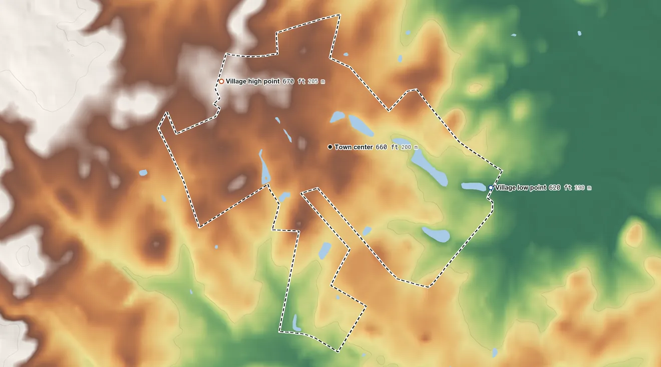 Topographic elevation map of Lake Park, North Carolina, shaded from 620 ft on the east side to 670 ft on the northwest side