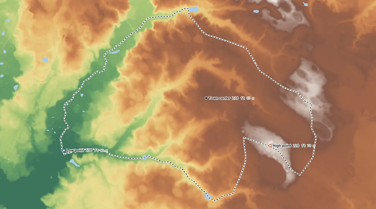 Topographic elevation map of Plain View, North Carolina, shaded from 130 ft on the west side to 220 ft on the southeast side