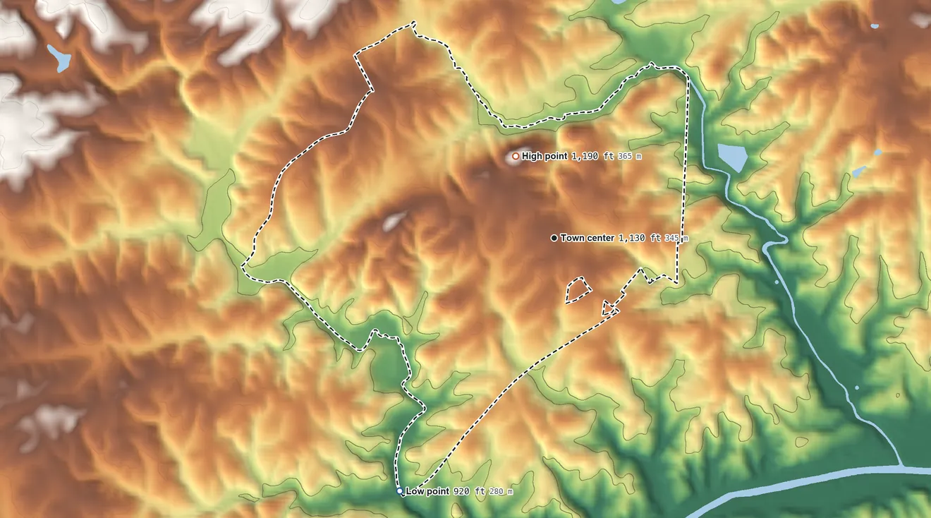 Topographic elevation map of Pleasant Hill, North Carolina, shaded from 920 ft on the southwest side to 1,190 ft on the northwest side