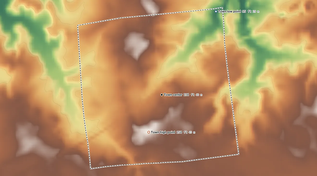Topographic elevation map of Seaboard, North Carolina, shaded from 95 ft on the northeast side to 150 ft on the south side