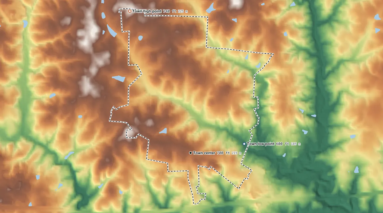 Topographic elevation map of Sedalia, North Carolina, shaded from 600 ft on the east side to 740 ft on the northwest side