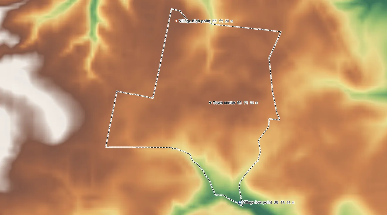 Topographic elevation map of Simpson, North Carolina, shaded from 38 ft on the south side to 65 ft on the northwest side