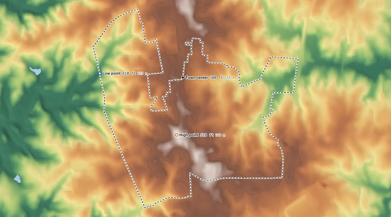 Topographic elevation map of South Henderson, North Carolina, shaded from 410 ft on the west side to 520 ft on the south side