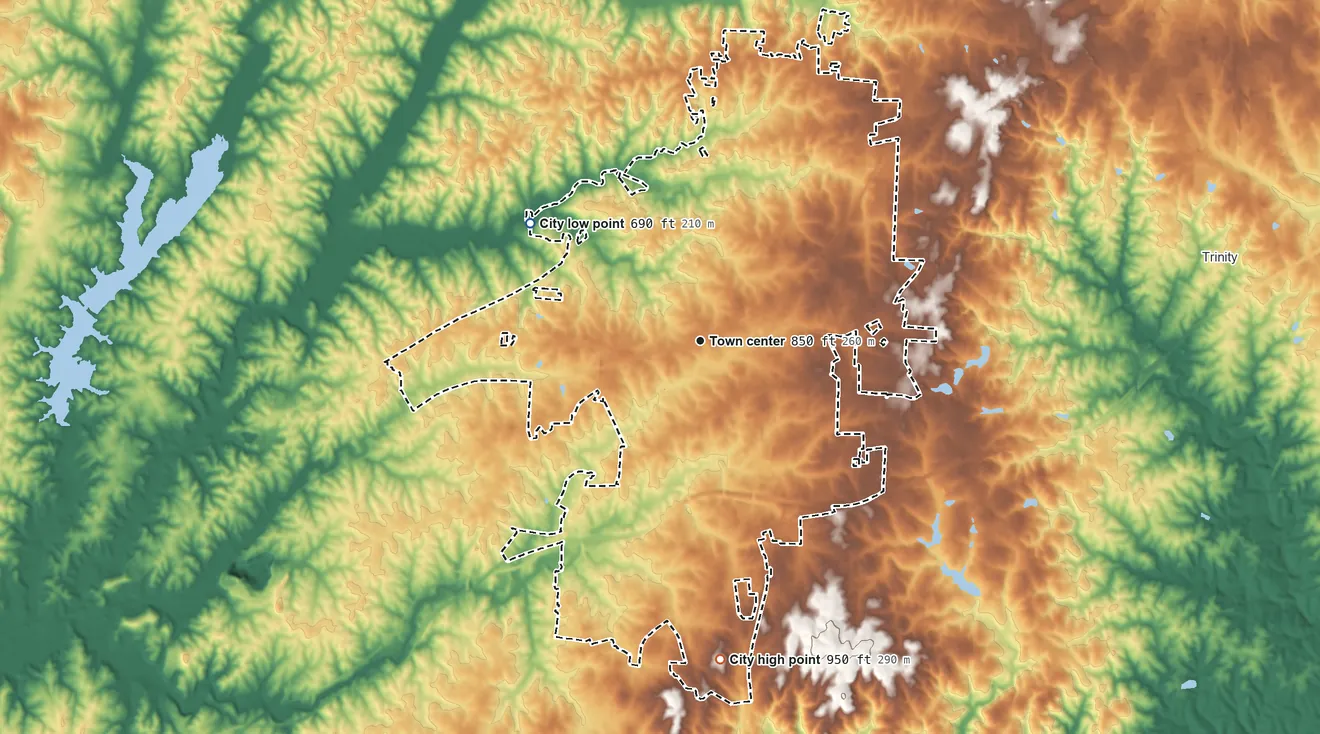 Topographic elevation map of Thomasville, North Carolina, shaded from 690 ft on the northwest side to 950 ft on the south side